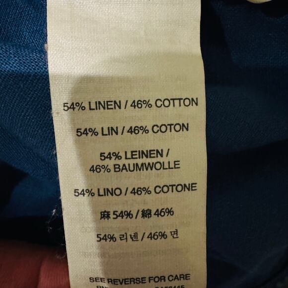 J. Crew Mens Linen Cotton Blue Leafy Button Up Long Sleeve Shirt Size Large NEW - Picture 7 of 8